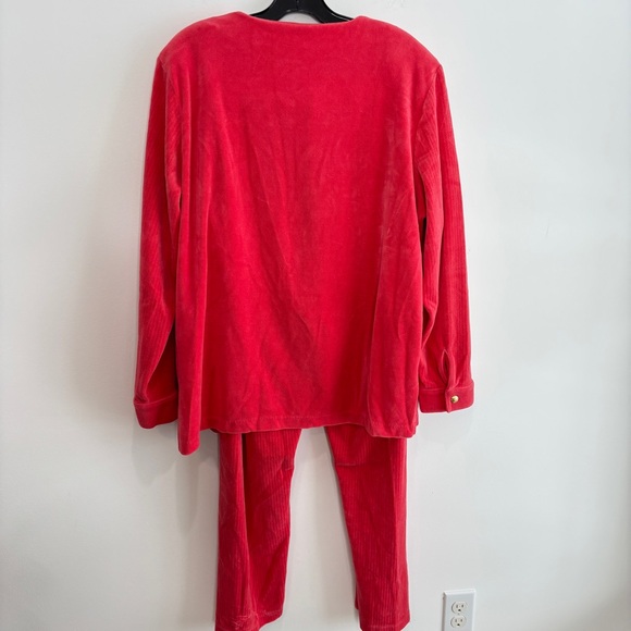 Drapers & Damons XL Coral Lounge Set Velour Gold Button Front Top Elastic Pants - Picture 14 of 16